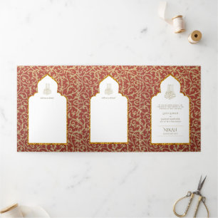 6 pg NIKAH WALIMAH Blanc Rouge Or Ornat Tri-Fold I