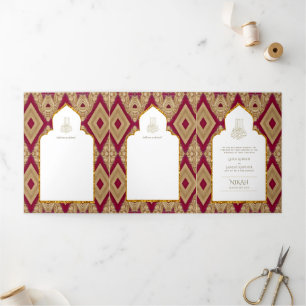 6 pg NIKAH WALIMAH Blanc Rouge Or Ornat Tri-Fold I