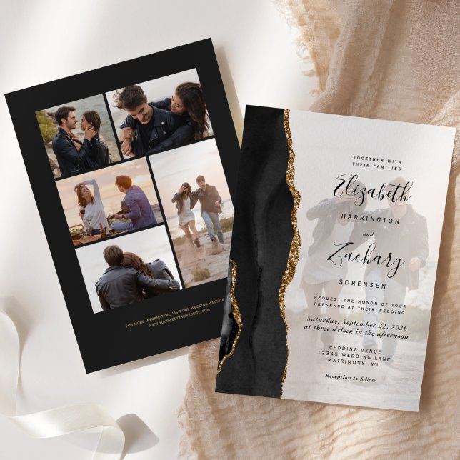 6-Photo Black Gold Agate Wedding Invitation (Creator Uploaded)