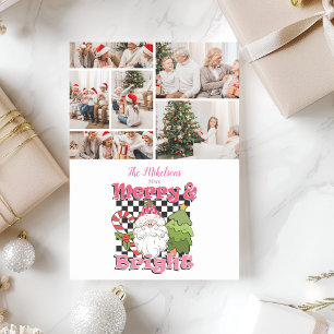 6 Photo Chequered Merry & Bright Christmas Holiday Card