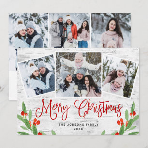 6 PHOTO Christmas Rustic Birch Bark Greeting Holiday Card
