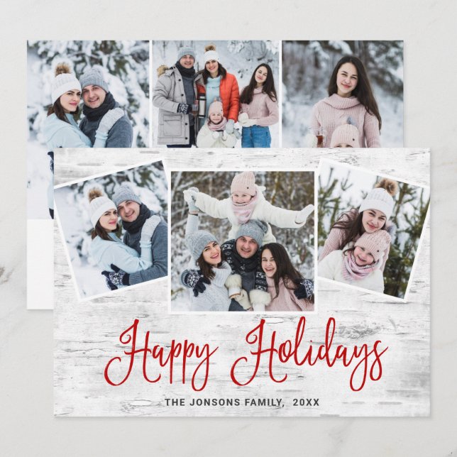 6 PHOTO Christmas Rustic Birch Bark Greeting Holiday Card (Front/Back)