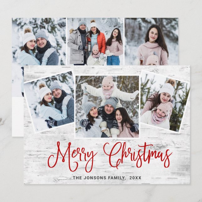 6 PHOTO Christmas Rustic Birch Bark Greeting Holiday Card (Front/Back)