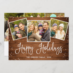 6 PHOTO Christmas Rustic Brown Wood Greeting Holiday Card