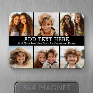 6 Photo Collage 2 Lines of Text -- CAN Edit Black Magnet