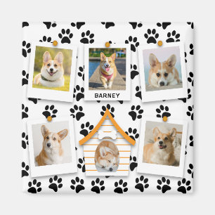 6 Photo Collage Add Name Dog House Paw Prints Magnet