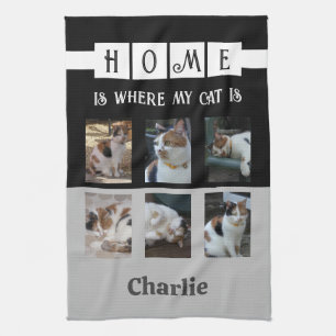 6 photo collage animal lover black grey kitchen towel
