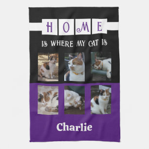 6 photo collage animal lover black purple kitchen towel