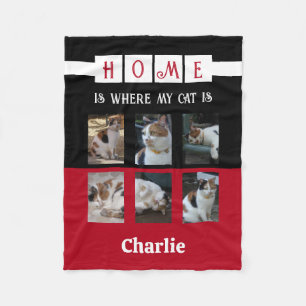 6 photo collage animal lover black red fleece blanket