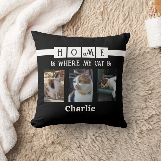 6 photo collage animal lover black throw pillow (Blanket)