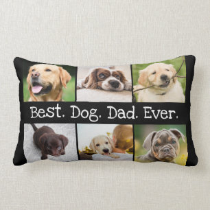 6 Photo Collage Best Dog Dad Ever Black and White Lumbar Pillow