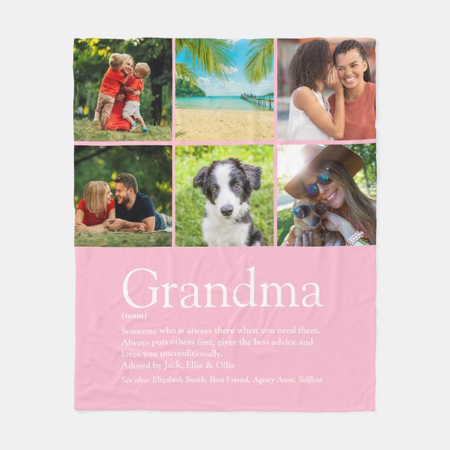 6 Photo Collage Best Grandma, Granny Definition Fleece Blanket (Front)