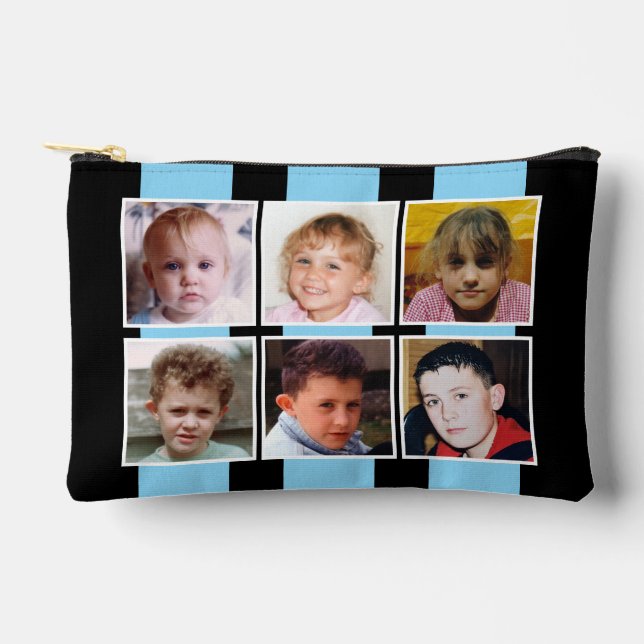 6 photo collage black blue accessory pouch (Front)