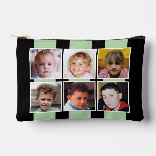 6 photo collage black green accessory pouch (Front)