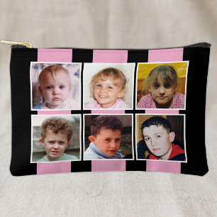6 photo collage black pink accessory pouch
