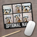 6 Photo Collage - black with bold name in white Mouse Pad<br><div class="desc">Use your square Instagram photos for the best results! TO CHANGE THE BACKGROUND - click on the customize or advanced design area, and choose a colour in the colour picker. Add your favourite pictures and snapshots to this film strip for a fun memory keeper. An artistic way to display your...</div>