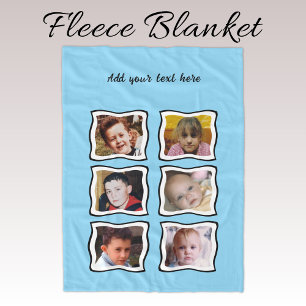 6 photo collage blue fleece blanket