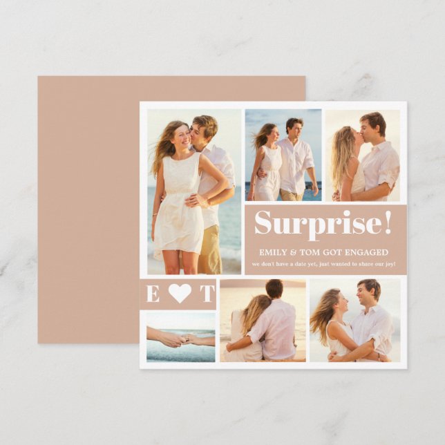 6 Photo Collage Blush Engagement Announcement (Front/Back)