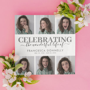 6 Photo Collage Celebration of Life Funeral Invitation