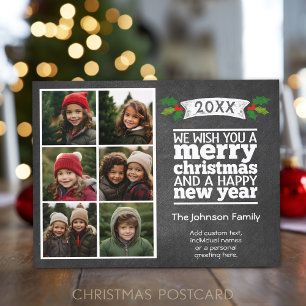 6 Photo Collage - Christmas Chalkboard Holiday Postcard