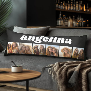 6 Photo Collage - Chunky Script - black and white Body Pillow