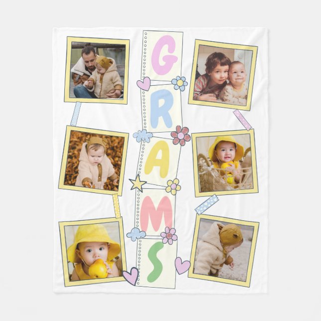 6 Photo Collage Cute Baby Pink Blue Granny Fleece Blanket (Front)