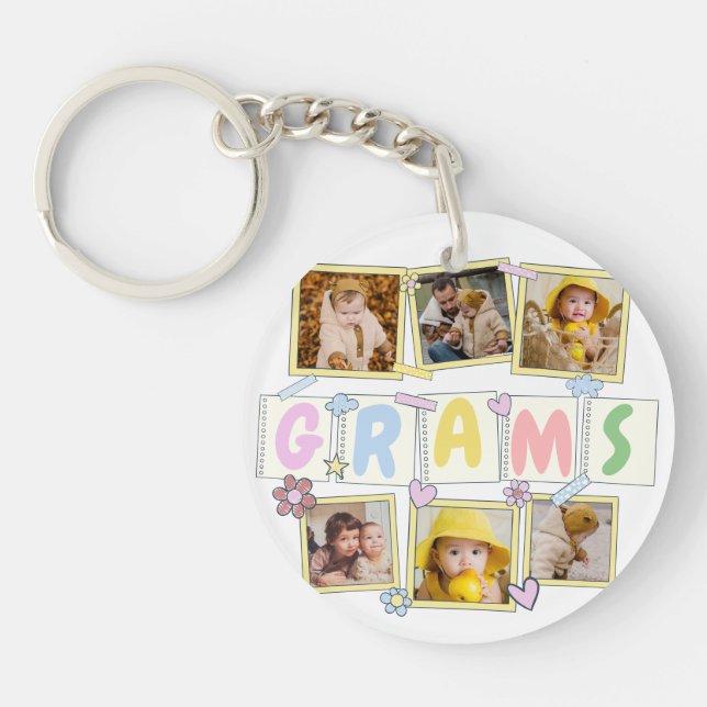 6 Photo Collage Cute Baby Pink Blue Granny Keychain (Front)
