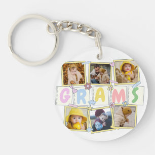 6 Photo Collage Cute Baby Pink Blue Granny Keychain