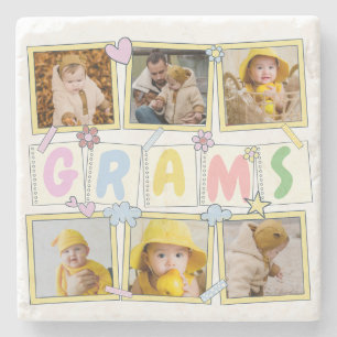 6 Photo Collage Cute Baby Pink Blue Granny Stone Coaster
