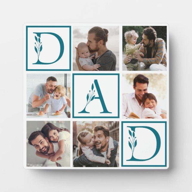 6 photo collage dad in decorative script white  plaque (Front)
