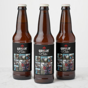 6 Photo Collage Father's Day Grillin' & Chillin'   Beer Bottle Label