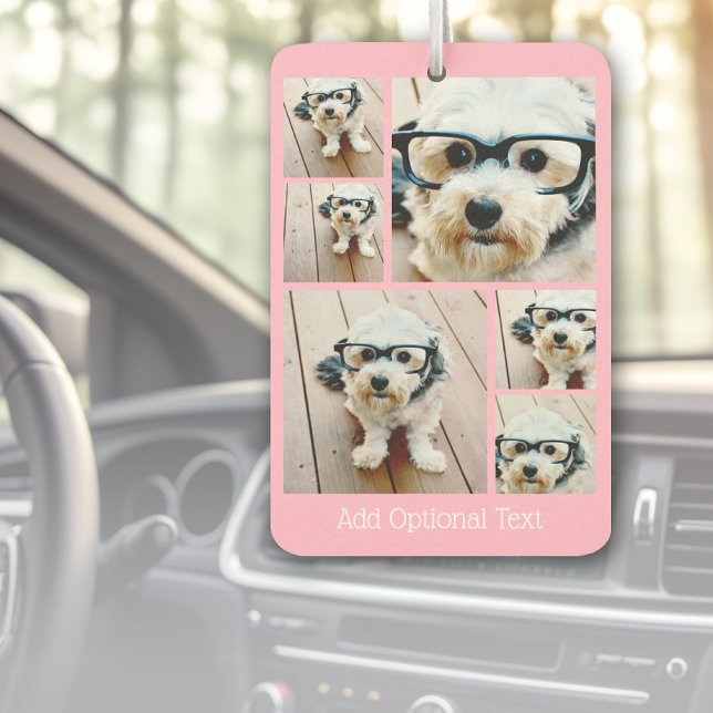 6 Photo Collage - funky hexagon pattern pink Air Freshener (Custom Air Freshener with Photo Collage)
