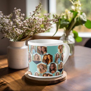 6 Photo Collage - funky hexagon pattern teal Espresso Cup