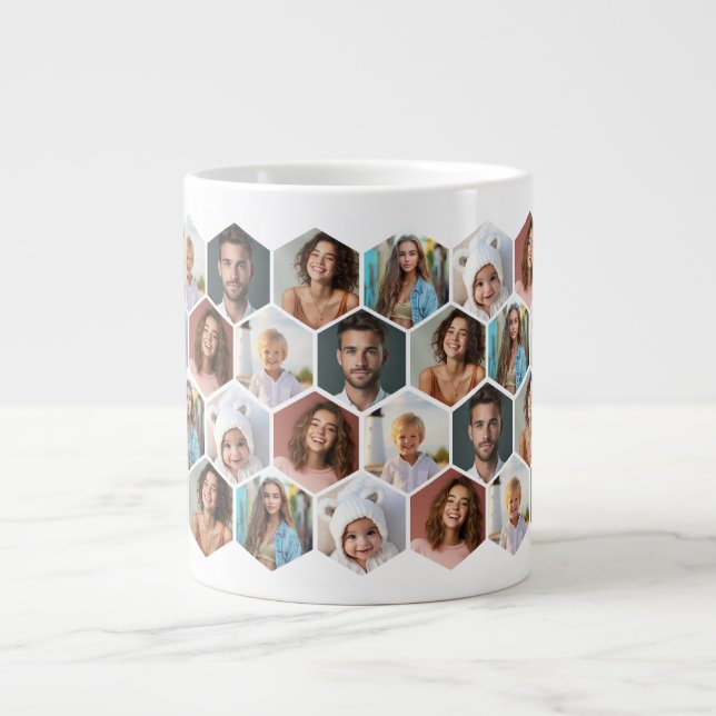 6 Photo Collage - funky honeycomb pattern - white Large Coffee Mug (Front)