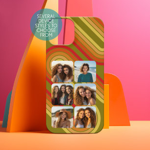 6 Photo Collage Funky Line Art - Sunset Colors iPhone 15 Case