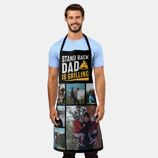 6 Photo Collage Funny Stand Back Dad Is Grilling Apron (Worn)