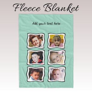 6 photo collage green fleece blanket