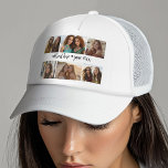 6 Photo Collage Grid - White Custom Text - Black Trucker Hat<br><div class="desc">Use 6 photos to create a personal photo collage. This modern,  clean layout includes a black background. There is also a place to add text in the middle. The background colour can be changed in the customize area.</div>