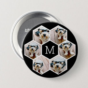 6 Photo Collage in a honeycomb pattern black white 3 Inch Round Button