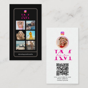 6 Photo Collage Influencer Feed Pink Monogram Business Card