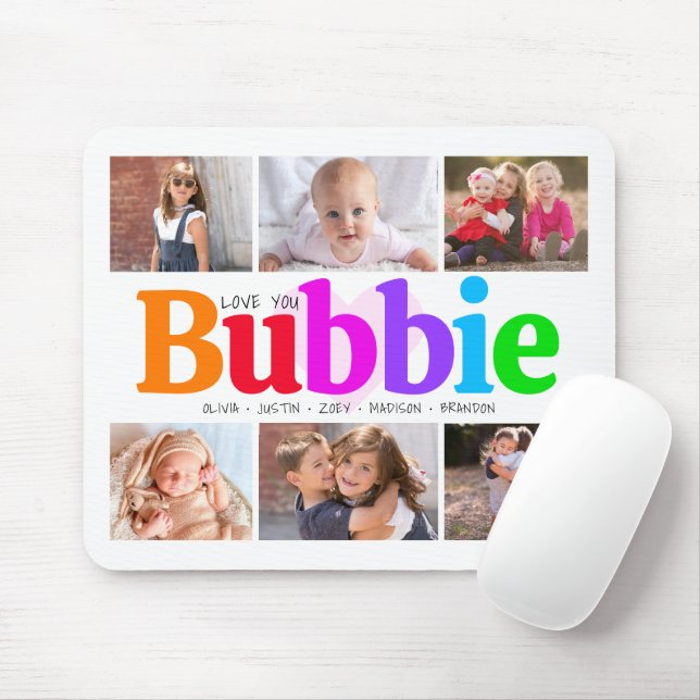 6 Photo Collage Love You Bubbie Colourful Modern Mouse Pad (With Mouse)