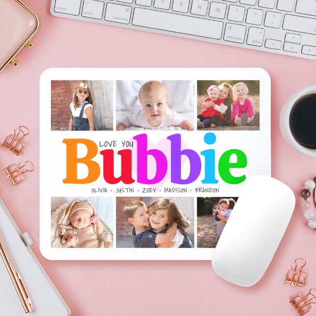 6 Photo Collage Love You Bubbie Colourful Modern Mouse Pad (Creator Uploaded)