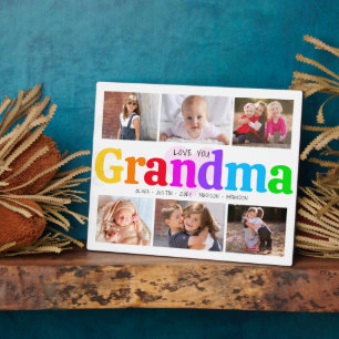 6 Photo Collage Love You Grandma Bold Colourful Plaque