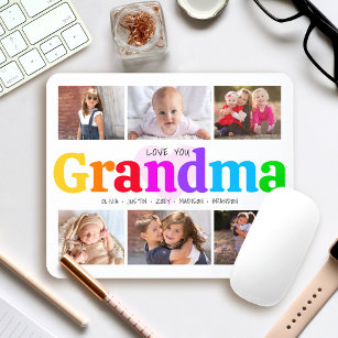 6 Photo Collage Love You Grandma Colourful Modern Mouse Pad