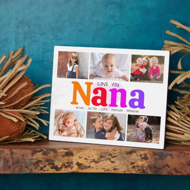 6 Photo Collage Love You Nana Colorful Bold Modern Plaque (Side)