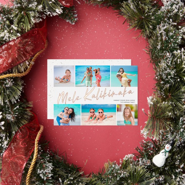 6 Photo Collage Mele Kalikimaka  Foil Holiday Card (Insitu)