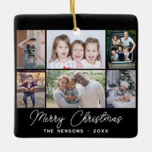 6 Photo Collage Merry Christmas Family Ceramic Ornament