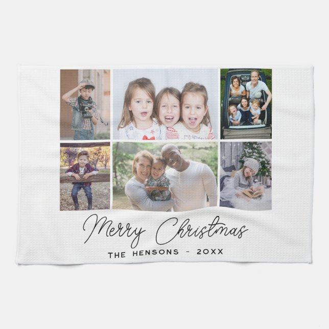 6 Photo Collage Merry Christmas Family  Kitchen Towel (Horizontal)