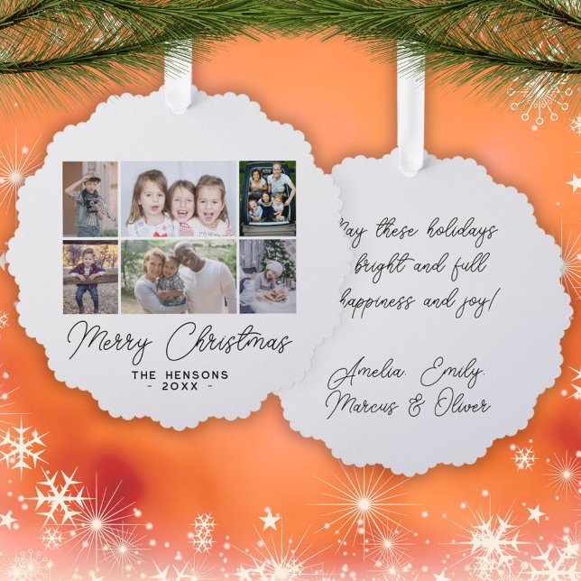 6 Photo Collage Merry Christmas Family  Ornament Card (Creator Uploaded)