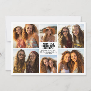 6 Photo Collage Minimalist - black and white Holiday Card